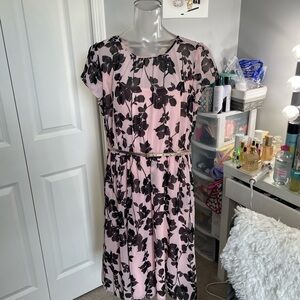 Dress barn Pink and Black Floral Midi Dress